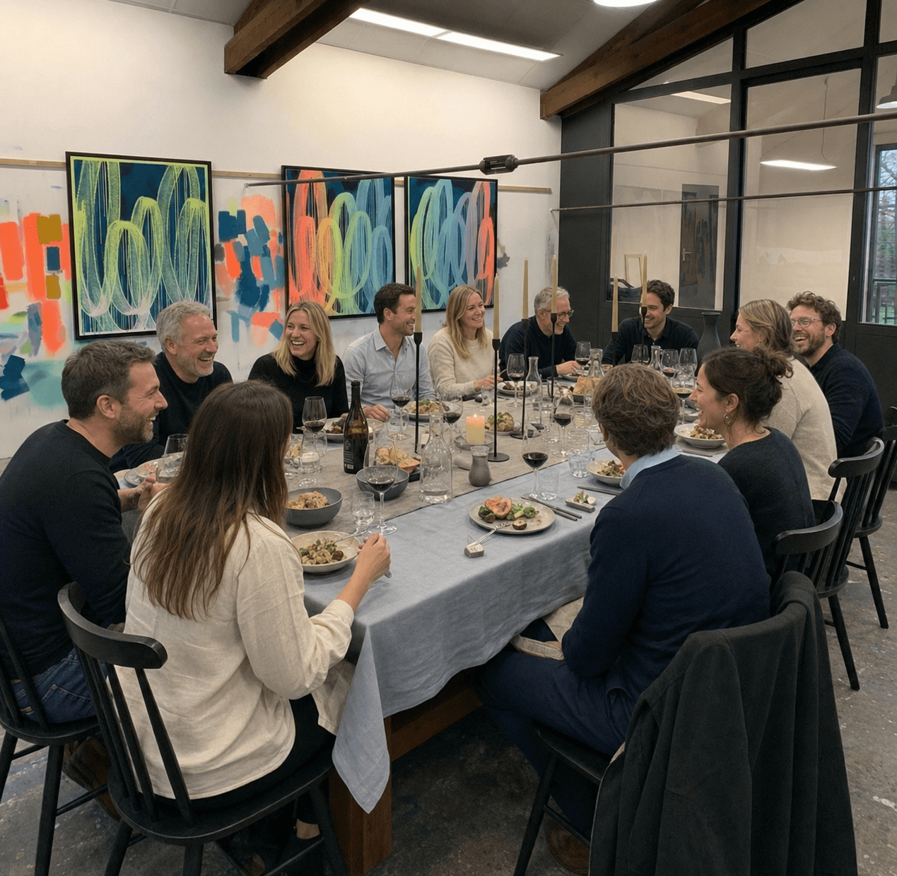 Cena en un taller de artista